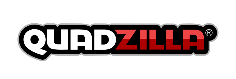 QUADZILLA logo in white and red coloured font in thick black outline